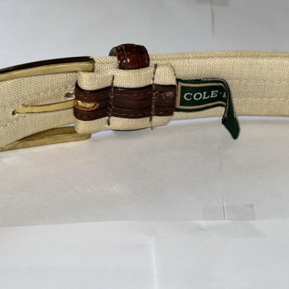 COLE HAAN‎ BROWN LEATHER BEIGE CORD BELT One Size
